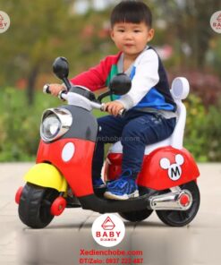 Xe máy điện trẻ em Vespa chuột Mickey HLW 6688 có điều khiển từ xa, 2-4 tuổi