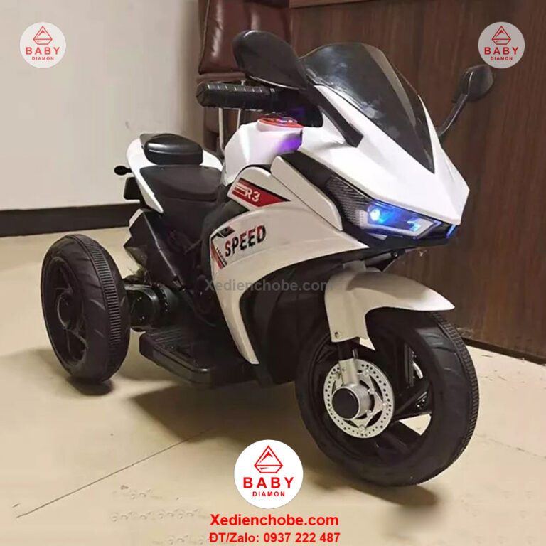 Xe máy điện cho bé R3 618 phiên bản nhỏ 3 bánh tải tối đa 20 kí, 2-4 tuổi