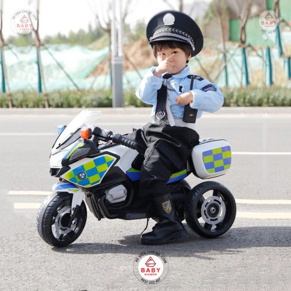 Xe máy điện cho bé cảnh sát Police 608, 3 bánh, 2-4 tuổi